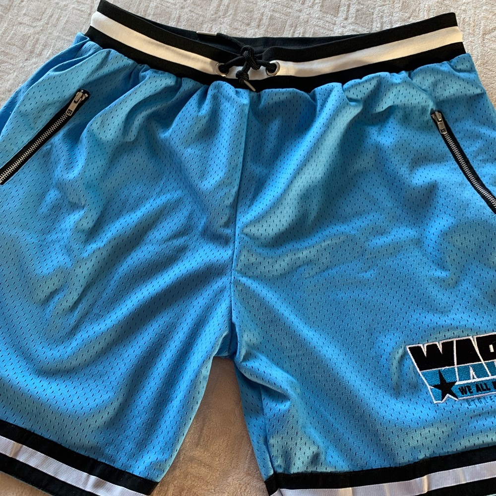 University Blue Mens Basketball Shorts with dark blue and white accents